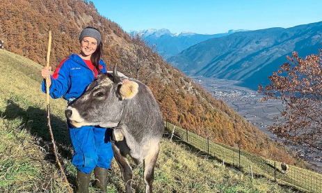 Nathalie Brunner aus Villingen lebt und arbeitet derzeit auf dem Ortlhof im Vinschgau und kümmert sich auch um neun Kühe. Foto: Schwarzwälder Bote